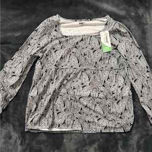 Lands' End Black and White Paisley Blouse